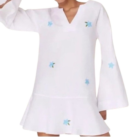 NWT $259 FANM MON x ANDIE The Serik Mini Dress Linen Embroidered Floral White S - Picture 3 of 5